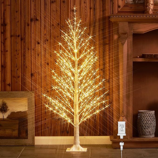 BAOLITVINE Lighted White Alpine Tree 4FT Christmas Tree 450 LED Warm White Lights, Twig Tree with Lights for Home Thanksgiving Christmas Festival Party Indoor Outdoor
