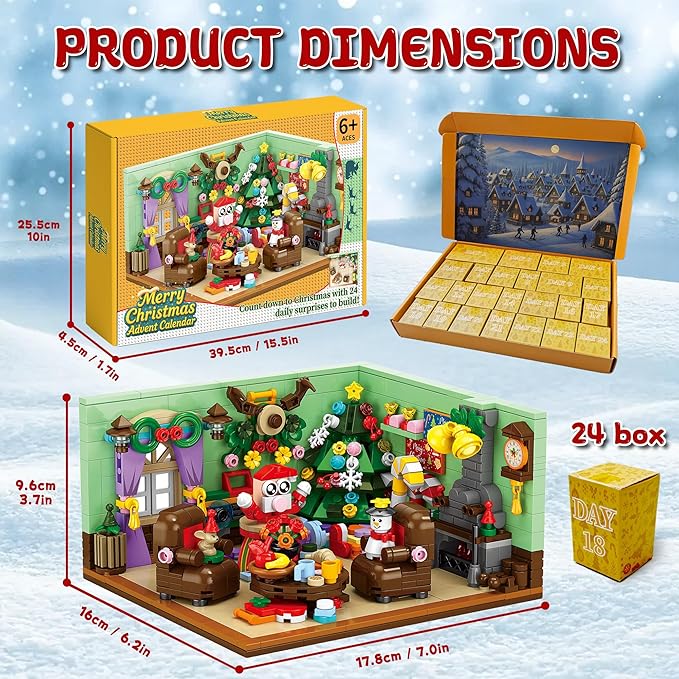 Advent Calendar Building Blocks, 24 Day Christmas Countdown Kit with 669PCS Bricks Set,Santa Sleigh Christmas Tree Xmas Friends Room Holiday Decorations Gifts for Kids Boys Girls