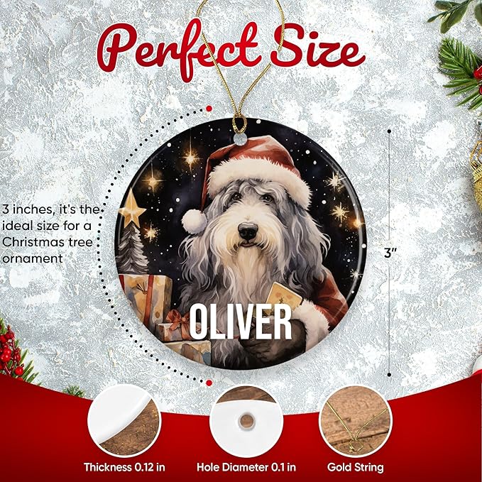 Old English Sheepdog Personalized Dog Ornament - Pet Ornament for Christmas Tree - 3" Round Ceramic - Printed in USA - Choose from 200 Breeds - Dog Mom - Dog Dad - Xmas Decoration DOG0151