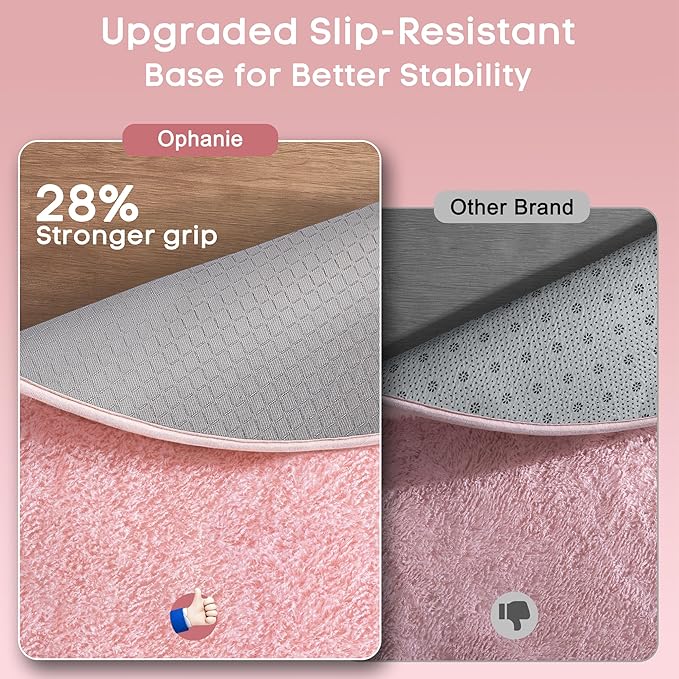 Ophanie Pink Rug for Bedroom Girls, Kids Fluffy Kawaii Fuzzy Furry Shag Area Rug, Cute Plush Soft Shaggy Bedside Round Rugs 4Ft, Indoor Circle Carpet for Teen Nursery Dorm Home Room Decor Aesthetic