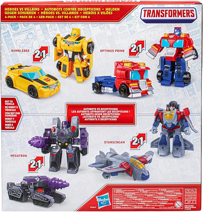 Transformers Toys Heroes vs Villains 4-Pack, Autobot and Decepticon 4.5-Inch Action Figures, Preschool Robot Toys for Kids Ages 3 and Up (Amazon Exclusive)