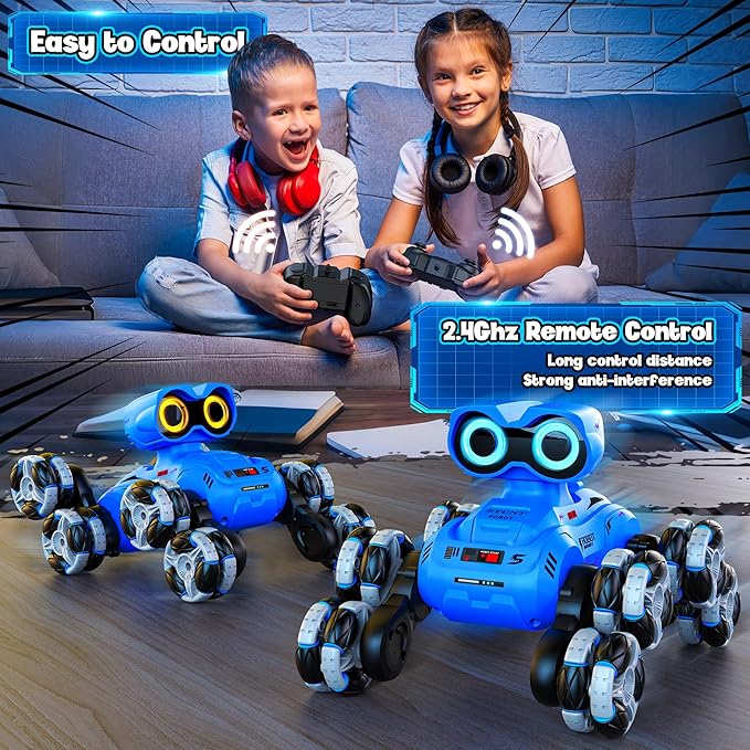 Robot Toys, 8-Wheel Stunt Remote Control Car with Auto-Demonstration, 360° Rotation, LED Eyes, Music, 2.4Ghz, All Terrain Rc Cars, Remote Control Robot for Boys 4-7 6-8 8-12