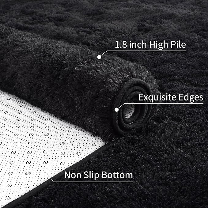 5x8 Fluffy Soft Black Rug for Living Room Bedroom, Large Area Rugs Super Soft Shaggy Carpet for Classroom Kids Babys Playroom Toddler Nursery Dorm Home Decor, Modern Indoor Non Slip Rug