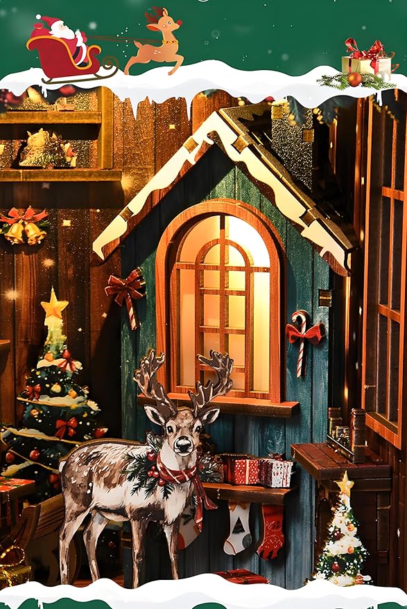Miniature Christmas Book Nook Kits for Adults - DIY Tiny House 3D Wooden Puzzle Xmas Books,Beautiful Bookshelf Decoration for All Occasions(Christmas Snow Realm)