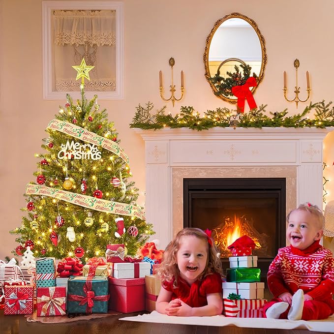 Christmas Artificial Tree 6 FT, PVC Mixed Automatic Tree with Dual Color LED Lights, Easy Setup, Durable, Modern Design, Indoor & Outdoor Holiday Decoration