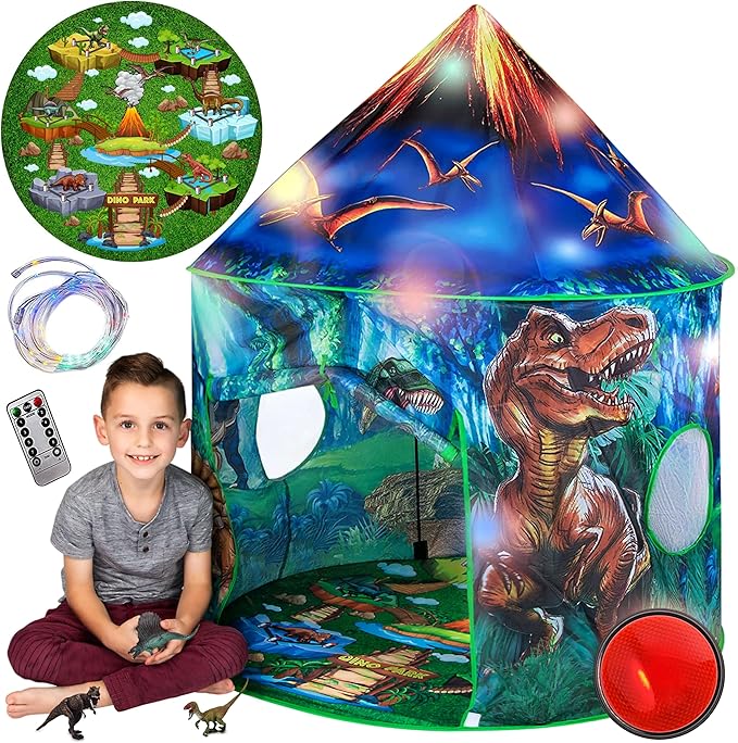 Dinosaur Pop Up Kids’ Play Tent by Toy to Enjoy - Perfect for Indoor & Outdoor. Dinosaur Camping Tent for Toddlers, Boys&Girls. Includes Remote Controlled Lights, Roar Sound Button & 3 Different Toys