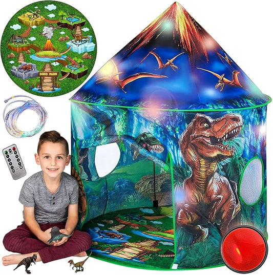 Dinosaur Pop Up Kids’ Play Tent by Toy to Enjoy - Perfect for Indoor & Outdoor. Dinosaur Camping Tent for Toddlers, Boys&Girls. Includes Remote Controlled Lights, Roar Sound Button & 3 Different Toys