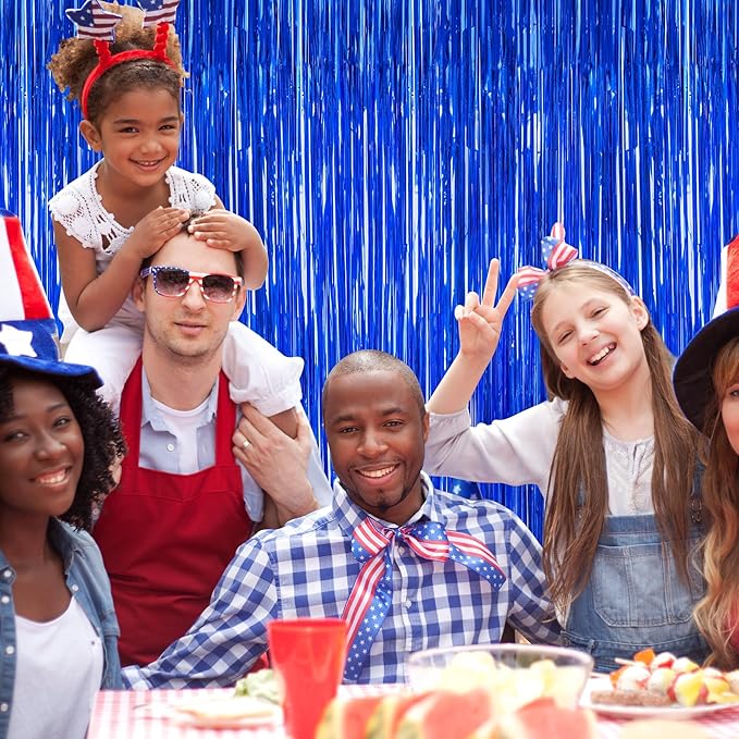 2 PCS Tinsel Backdrop, 3.28 FT x 7.05 FT Dark Blue Backdrop Curtains, Metallic Passover Fringe Curtains Party Streamer, Navy Blue Party Decorations Photo Props