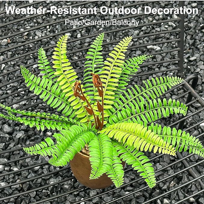Artificial 21 Fronds Boston Ferns with Pot for Home and Outdoor Decor, Large Faux Fern Plants Decoration for Office & Living Room, Patio, Garden, Suitable for Christmas Decor (Golden Pot)