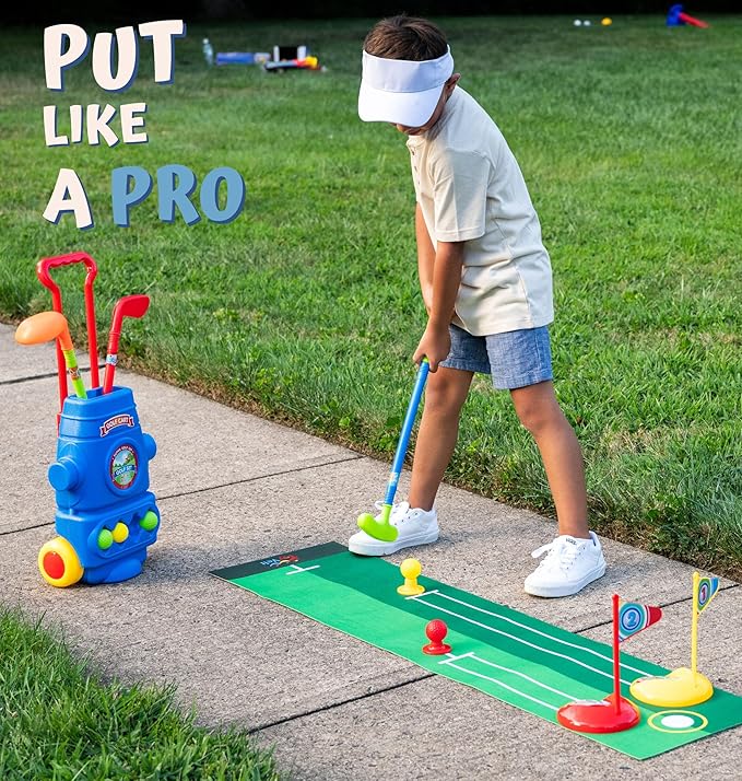 ToyVelt Toddler Golf Set - Kids Golf Clubs with 6 Balls, 4 Golf Sticks, 2 Practice Holes and a Putting Mat - Promotes Physical & Mental Development (Blue)