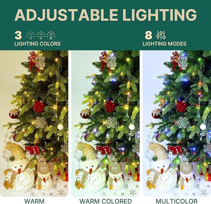 7.5ft Prelit Rotating Artificial Christmas Tree with Remote Timer & Dimmer, 470 Multi-Color LED Lights 1470 PE & PVC Branches for Holiday Decor