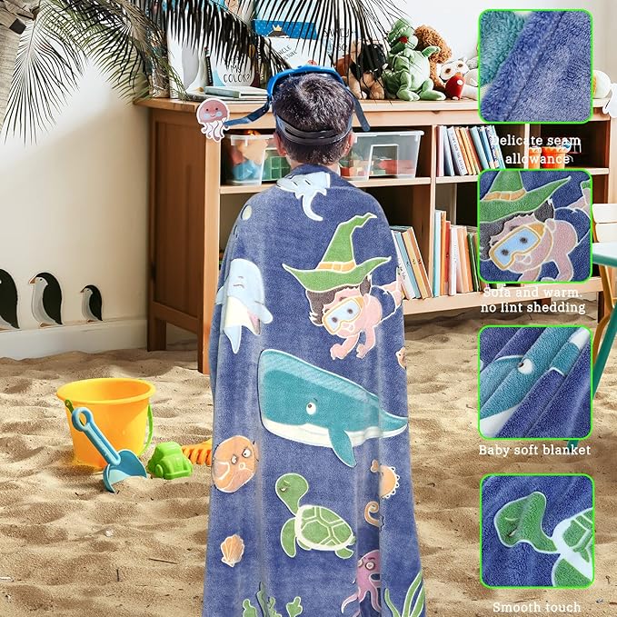 Fleece Blanket Throw Blue Toddler Boy Blankets Soft Plush Throw Blankets for Kids 50"x60"