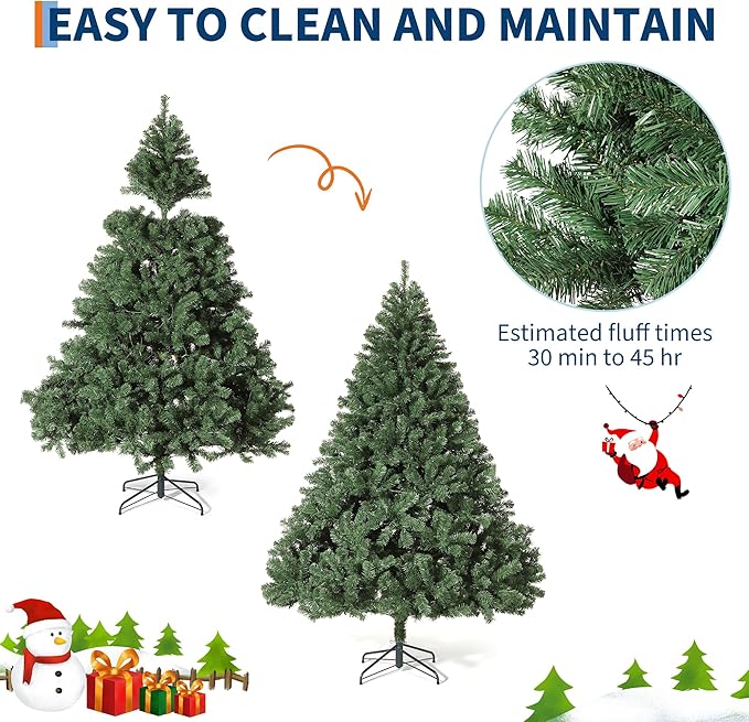 7.5ft Artificial Christmas Tree, Premium Spruce Hinge Material, Holiday Christmas Tree with Metal Hinges and Collapsible Base for Home Gatherings and Office Decorations