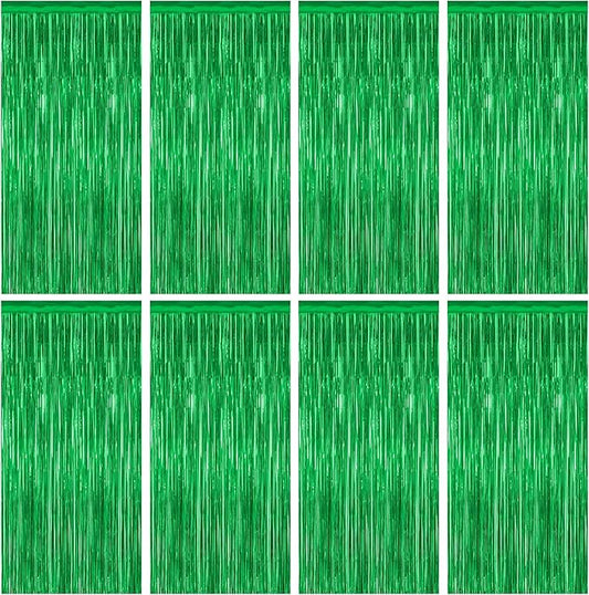8 Pack Green Streamer, 3.28 FT x 7.05 FT Dinosaur Backdrop, Metallic Tinsel Backdrop FOI Fringe Curtains Party Streamer, Jungle Decor Green Streamer Party Decorations Photo Booth Props