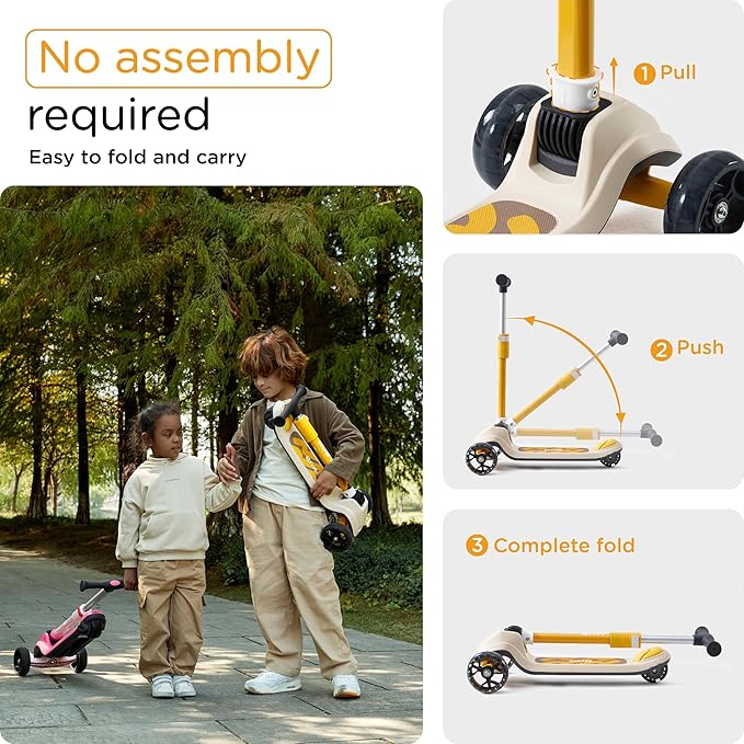 Kids Scooter, 3 LED Lighted Wheels, Any Height Adjustable Handlebar & Lean-to-Steer, Anti-Slip Deck, Easy-Fold Mechanism, Three-Wheel Scooter for Kids Ages 3-14