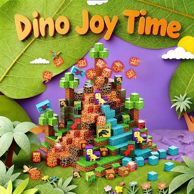 100 PCS Magnetic Blocks for Kids Ages 3 4 5 6 7 8 9 10, STEM Sensory Building Toys, Dinosaur Magnetic Toys, Christmas Birthday Gifts for Toddlers Boys & Girls