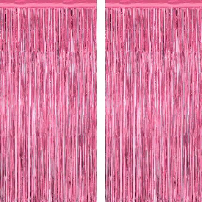 2 Pack Pink Party Decorations, 3.28 FT x 7.05 FT Pink Backdrop, Metallic Tinsel Backdrop Fringe Curtains Backdrop Curtains, Photo Backdrop Party Supplies Birthday Party Decorations