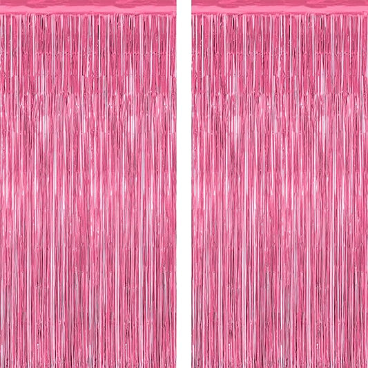 2 Pack Pink Party Decorations, 3.28 FT x 7.05 FT Pink Backdrop, Metallic Tinsel Backdrop Fringe Curtains Backdrop Curtains, Photo Backdrop Party Supplies Birthday Party Decorations