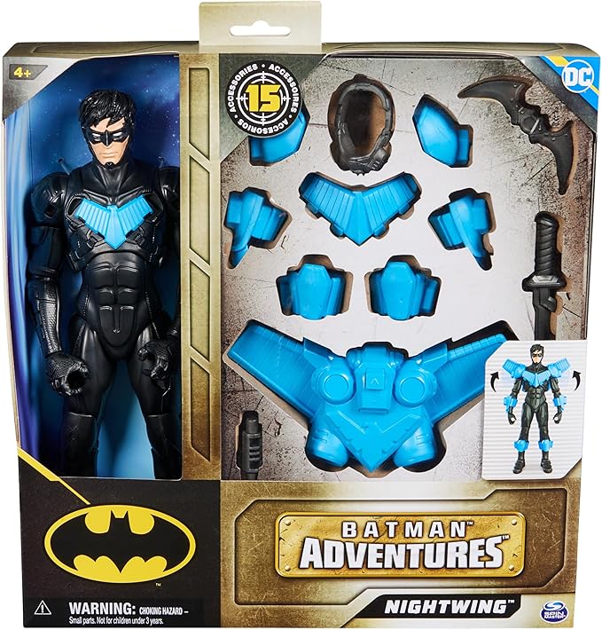 DC Comics, Batman Adventures, Nightwing Action Figure, 15 Armor Accessories, 17 Points of Articulation, 12-inch, Super Hero Kids Toy for Boys & Girls