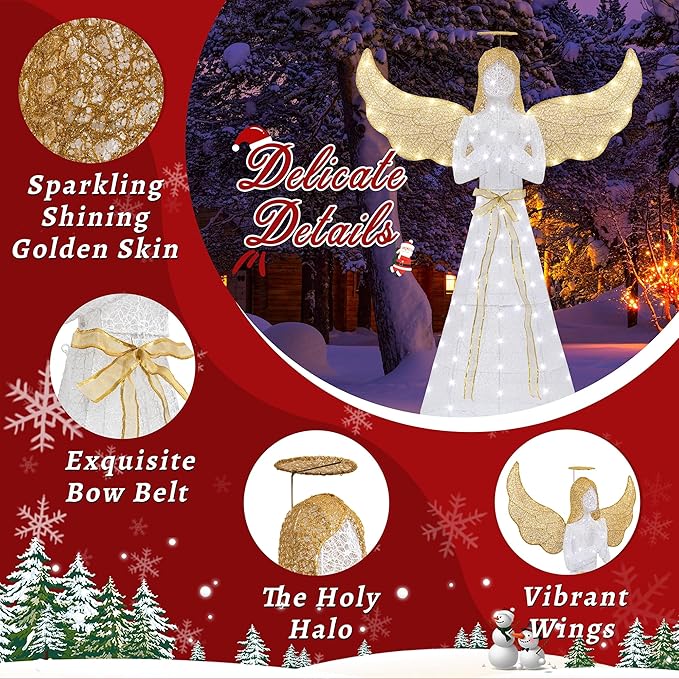 Shintenchi 5FT Lighted Christmas Angel, Outdoor Christmas Holiday Decoration, Pre-lit 3D Glittered Angel with 110 2 Color LED Lights and Ground Stakes, Zip Ties