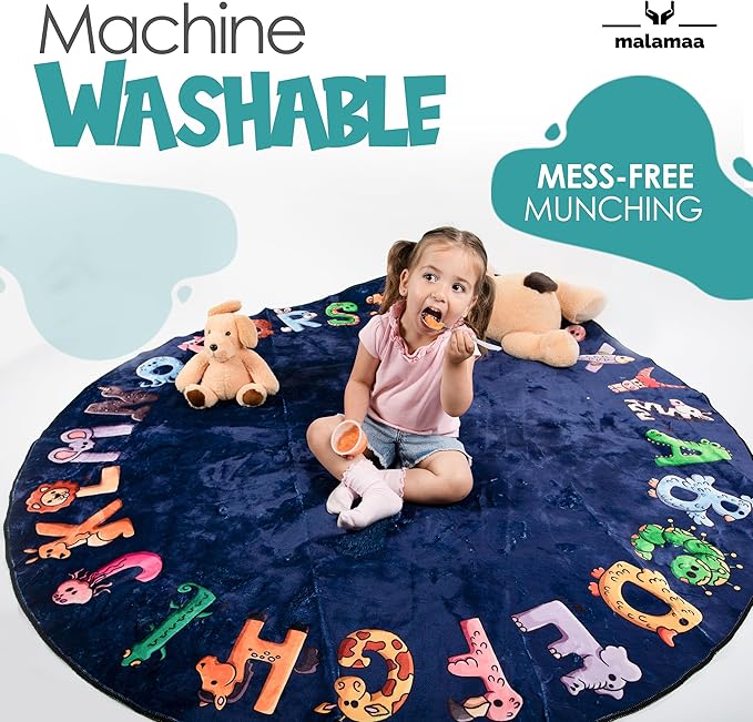 ABC Kids XL 6 ft Alphabet Rug - Nursery & Classroom - Circle Blue