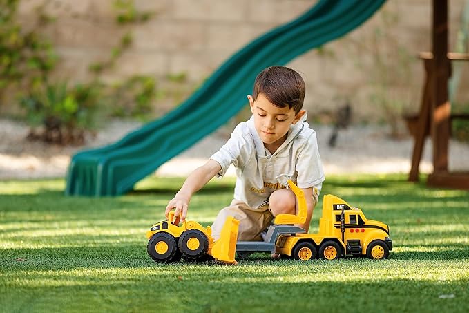 CAT Construction Toys, CAT Construction Heavy Mover, Semi Truck and Trailer with Mini Crew Wheel Loader, Lights and Sounds, Ages 3 and up
