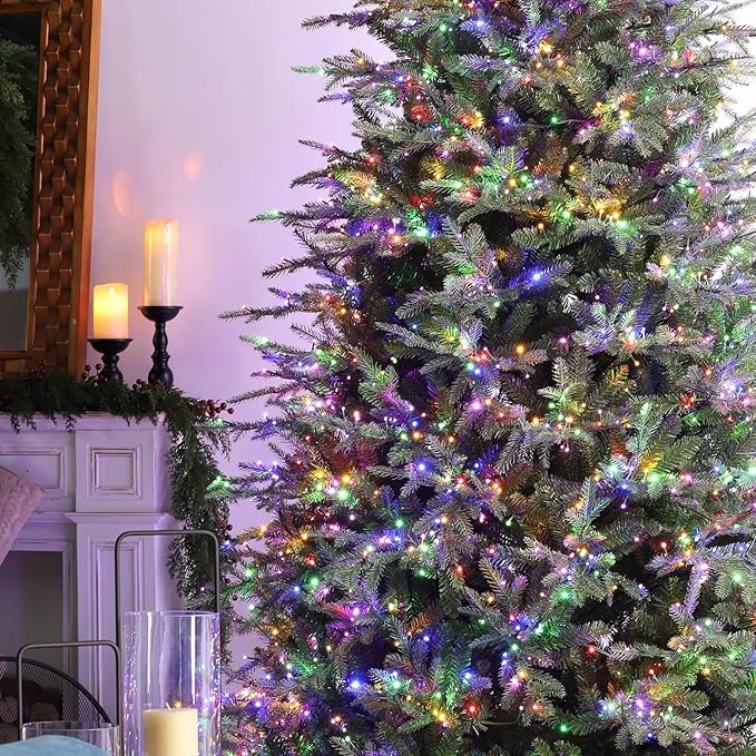 Glitzhome 11ft Pre-lit Artificial Christmas Tree, Majestic Evergreen Fir Green Full Xmas Tree with 3200 Warm White/Multi-Color Horse Race LED Lights, 9 Function w/Foot Pedal and Remote Control