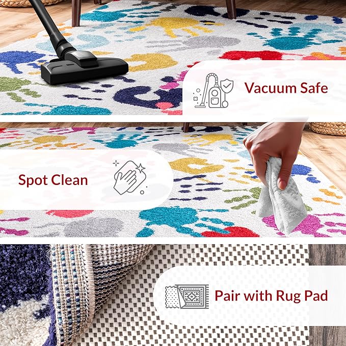 nuLOOM Pinkie Handprint Kids Area Rug, 5' Round, Multi