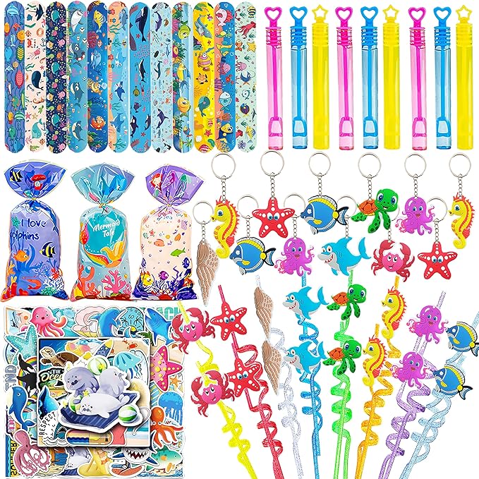 110Pcs Under the Sea Party Favors, Ocean Party Favors, Cute Sea Animal Party Supplies, Ocean Themed Gifts Pinata for Birthday Party Ocean Themed Classroom Rewards