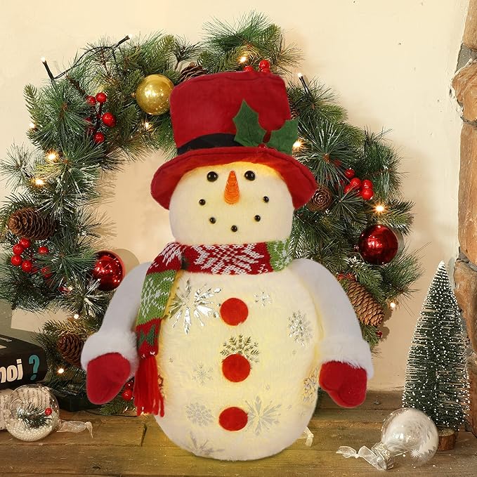 13.5 Inch Lighted Christmas Table Decorations, LED Lighting Snowman Tabletop Figurine, Winter Xmas Decor for Home Indoor Kitchen Room Holiday Party