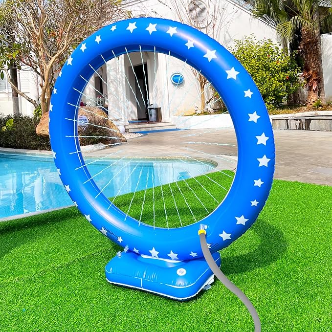 iGeeKid Sprinkler for Kids,Inflatable Sprinkler Water Toys Circular Ring Spray Toy for Kids Garden,Yard & Family Backyard Lawn Outdoor Play,Summer Water Party Supplies Outside Games Activities