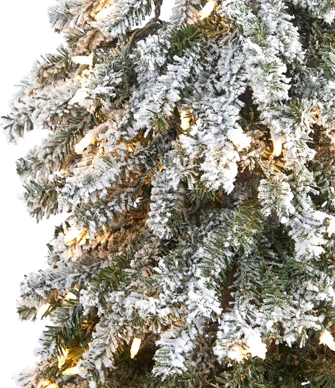 Nearly Natural 6ft. Flocked Grand Alpine Artificial Christmas Tree with 300 Clear Lights and 601 Bendable Branches on Natural Trunk