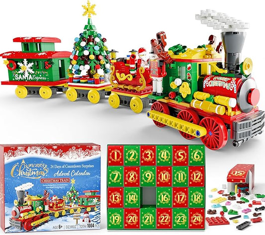 Advent Calendar 2025 Christmas Gifts for Kids Adults Teens, Christmas Train Building Blocks Holiday Gifts New Year Gift Box with Tree Santa Nutcracker Toys Set for Boys Girls Women Men Age 6+