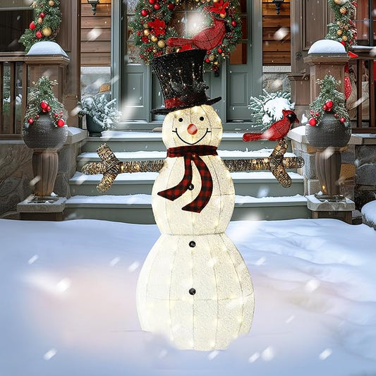 BlueWish Snowman Christmas Decorations, 5FT Lighted Snowman Decorations for Outdoor, Christmas Decorations Outdoor Warm Light Up 90 LED for Yard Indoor Garden Lawn