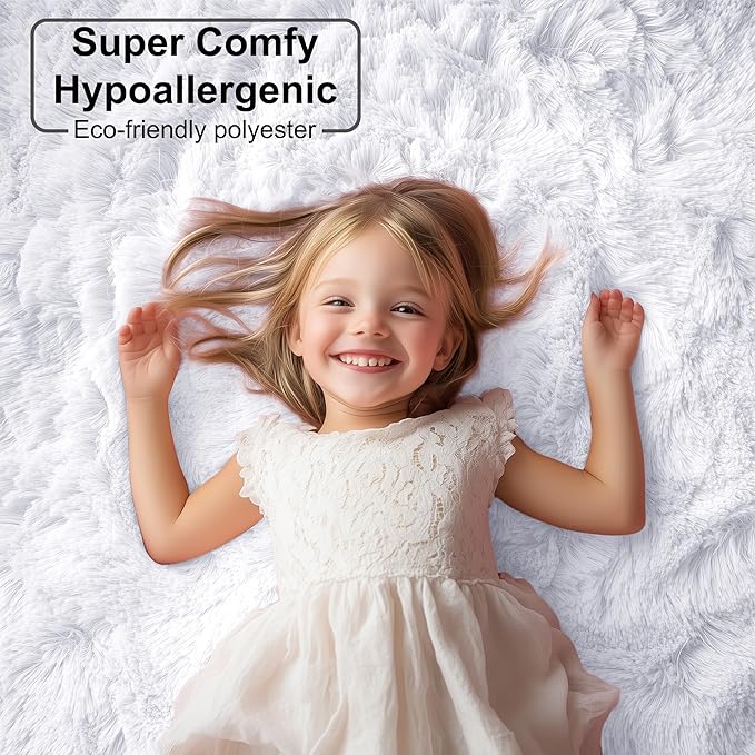 PAGISOFE Soft Comfy White Area Rugs for Bedroom Boys Living Room Fluffy Shag Furry Carpet for Kids Room Soft Shaggy Bedside Cream Rug, Plush Office Rugs Indoor Floor Rugs 4' x 6', Nursery