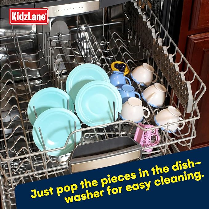 Kidzlane Play Tea Set for Little Girls - Kids Party With Water Activated Color Changing Cups and Cookies - 34 Piece Toy for Girls - Dishwasher Safe Plastic