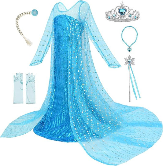 Little Girls Snow Princess Dress Costume With Accessories,2T 3T 4T 5 6 7 8 10