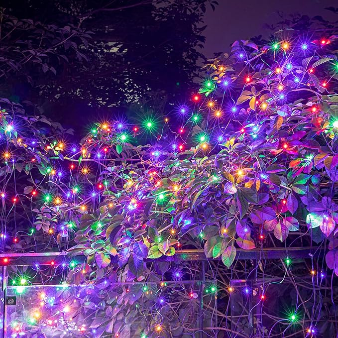 AWQ 360 LED 13.1ft x 6.6ft String Lights Net Mesh Lights 8 Modes for Christmas Wedding Party Home Garden Lawn Bushes Bedroom Indoor Outdoor Decor (13.1ft x 6.6ft, Multicolor)