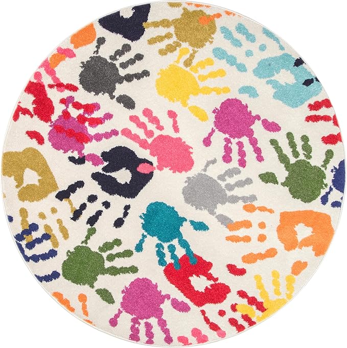 nuLOOM Pinkie Handprint Kids Area Rug, 5' Round, Multi