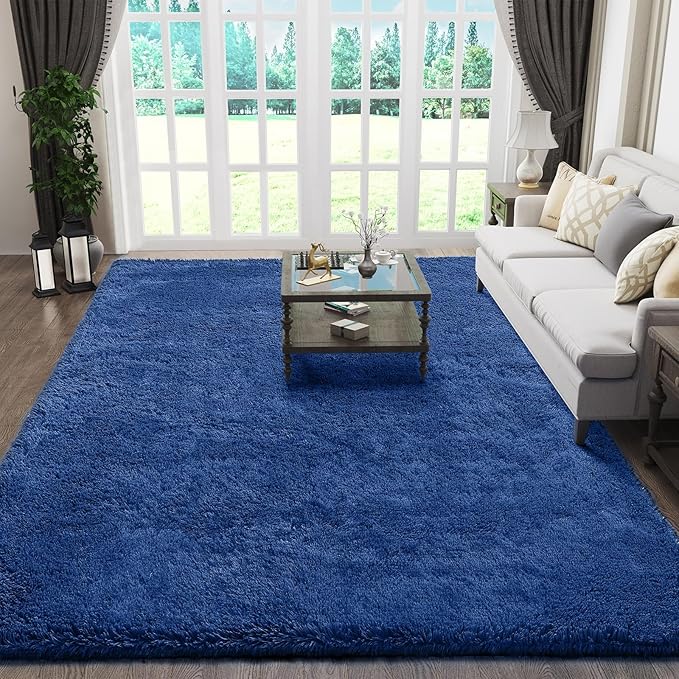 Ophanie 5x8 Blue Rugs for Living Room, Kids Nursery Rug Aesthetic, Playroom Navy Area Rugs for Boys Girls Teen Home Decor, Fluffy Fuzzy Soft Plush Shaggy Bedside Floor Bedroom Carpet for Teen