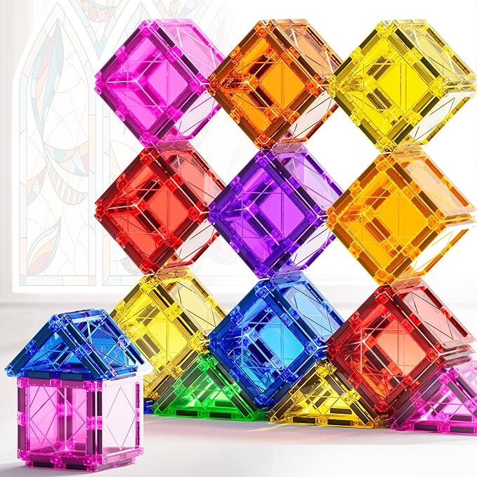 Magnetic Tiles Kids Toys, Magnetic Building Blocks STEM Magnet Building Set Preschool Learning Magnet Toys for Kids Ages 3-5 4-8, Sensory Montessori Toy for Toddlers 3+ Year Old Boys Girls