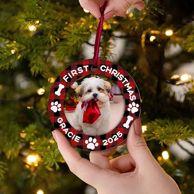 Personalized Dog Christmas Ornaments, Custom Photo & Name 2025 Puppy First, Christmas Holiday Pet Gifts, Dog Lovers, Pet Lovers Gifts for Christmas Tree Decoration
