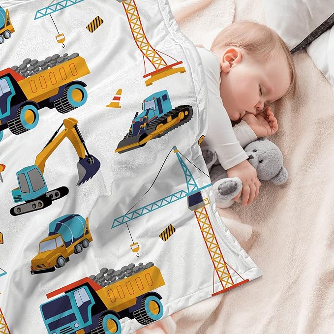 Construction Truck Blanket Boys Excavator Throw Soft Fuzzy Flannel Tractor Blanket for Bed Couch Sofa Decor Blankets Trucks Car Lover Toddler Kids Blankets Gifts 80"x60"