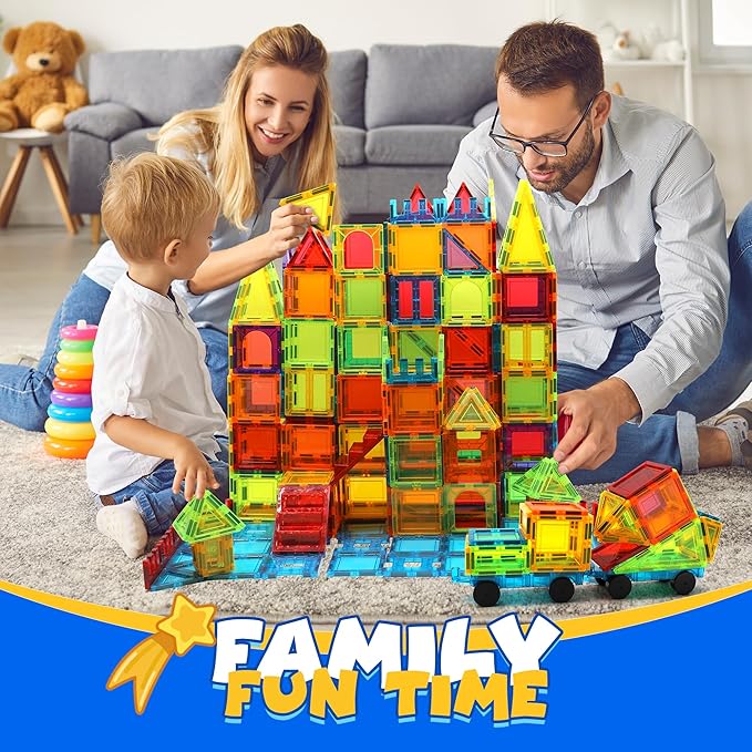 Magnetic Tiles, 131PCS Magnetic Blocks with 2 Cars, Learning Magnetic Building Blocks Sets, Educational Magnets Tiles Toys for Boys Girls Kids Ages 3 4 5 6 7 8 9+ Year Old