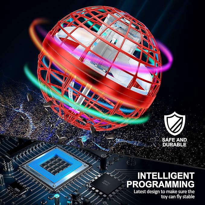 LEMATRIX Flying Orb Ball Toy, Hover Ball Boomerang Fly Fidget Spinner, Cool Toys Gifts for 6 7 8 9 10 11 12+ Years Old boy Girls Teens, Hand Mini Drone Cosmic Globe, Indoor Outdoor Toys(Red)