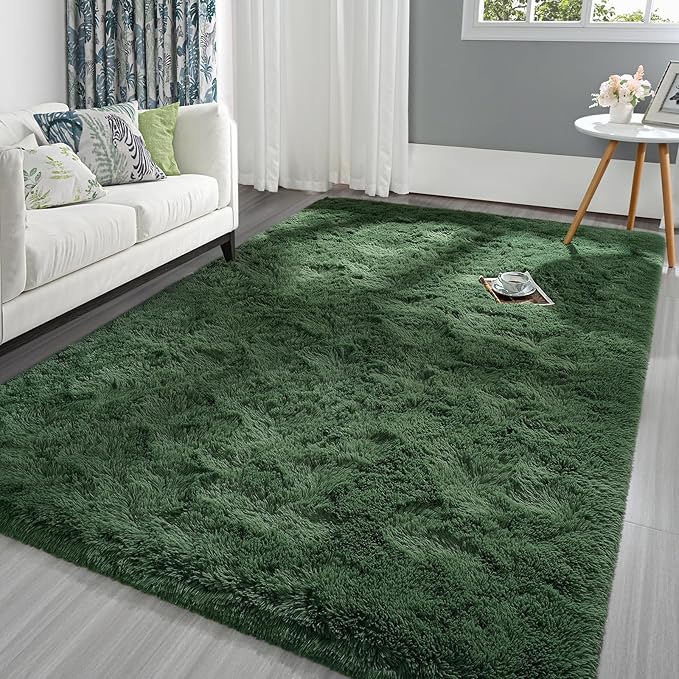 Pettop Fluffy Deep Green Area Rug for Bedroom Living Room, 6x9 Feet Soft Plush Fuzzy Rugs for Girls Kids Boys, Non-Slip and Washable Rug for Nursery Classroom, Carpet for Rooms Decor