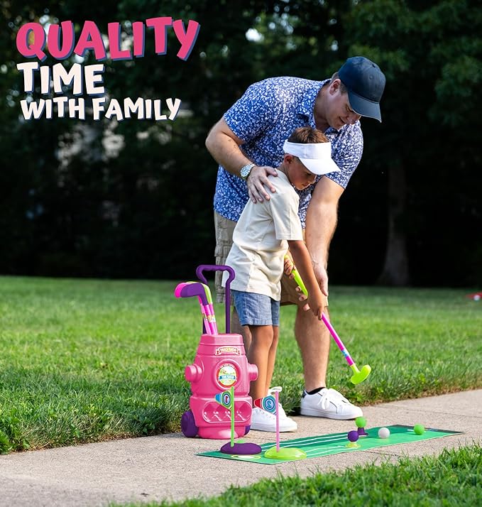 ToyVelt Toddler Golf Set - Kids Golf Clubs with 6 Balls, 4 Golf Sticks, 2 Practice Holes and a Putting Mat - Promotes Physical & Mental Development, Ideal Toddler and Kids Golf Set Gift for Boys 2-10