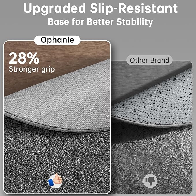 Ophanie Round Rug 4Ft Grey Circle Area Rug, Fluffy Fuzzy Bedroom Carpet, Plush Soft Shaggy Indoor Floor Gray Living Room Rugs for Kids Home Decor Aesthetic, Nursery