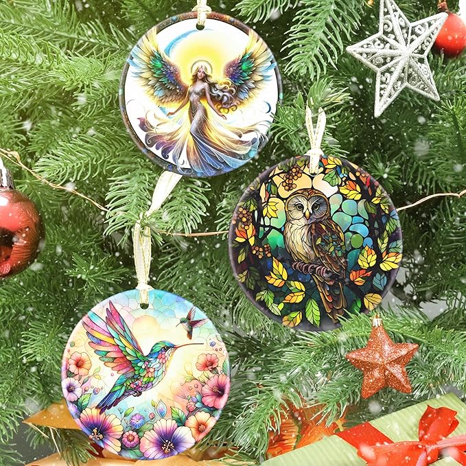 Owl Ceramic Christmas Ornament, 3.5 Inch Hanging Ornament for Christmas Tree, Gifts & Holiday Presents