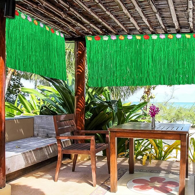 Fovths 2 Pack Luau Grass Table Skirt Natural 9 Feet x 29.5 Inch Hawaiian Table Skirt for Tropical Hawaiian Party Decorations Luau Party Costume Party, Green